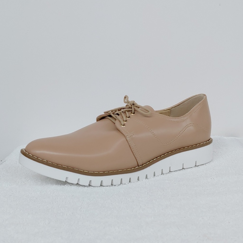 Womens  Beige Lace Up Oxford Shoe